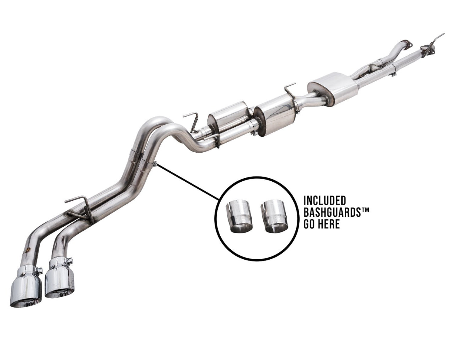 AWE 0FG Exhaust with BashGuard for 3rd Gen Tacoma - Dual Chrome Silver Tips - out of package