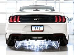 AWE Touring Edition Cat-back Exhaust for the 2018+ Mustang GT - Quad Diamond Black Tips - Mounted