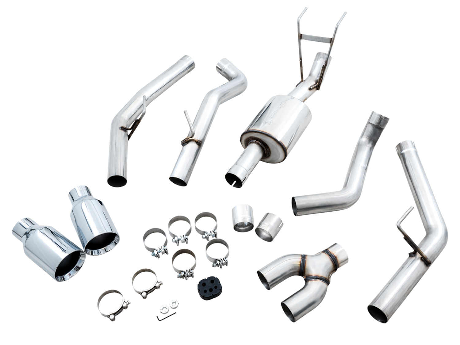AWE 0FG Dual Rear Exit Catback for 4th Gen RAM 1500 5.7L (without bumper cutouts) - Chrome Silver Tips - out of package