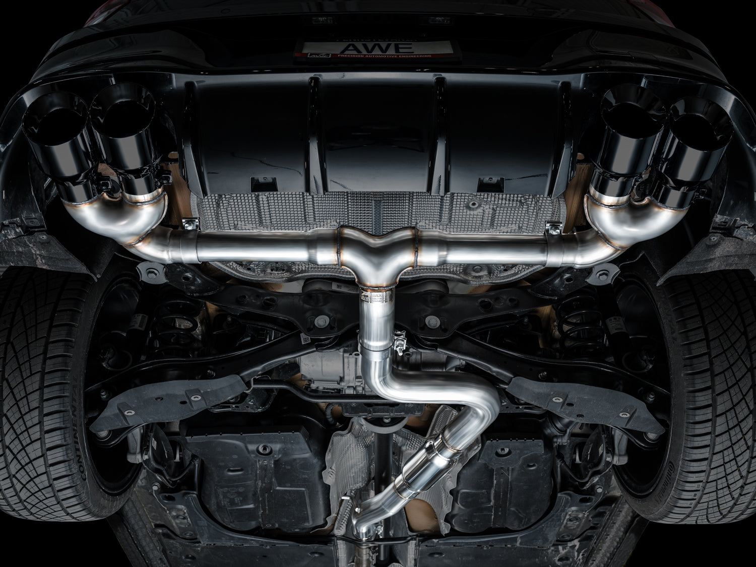 AWE Track Edition Exhaust for Volkswagen MK8 Golf R - Diamond Black Tips - Mounted