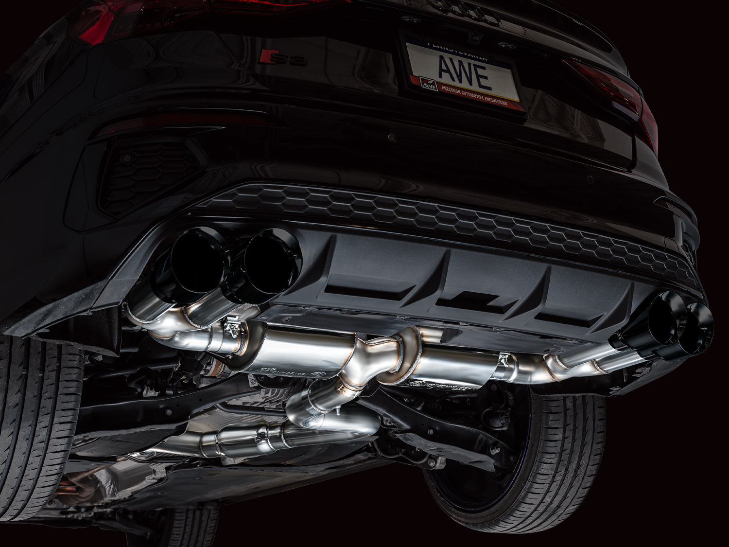 AWE Touring Edition Exhaust for Audi 8Y S3 - Diamond Black Tips - Mounted