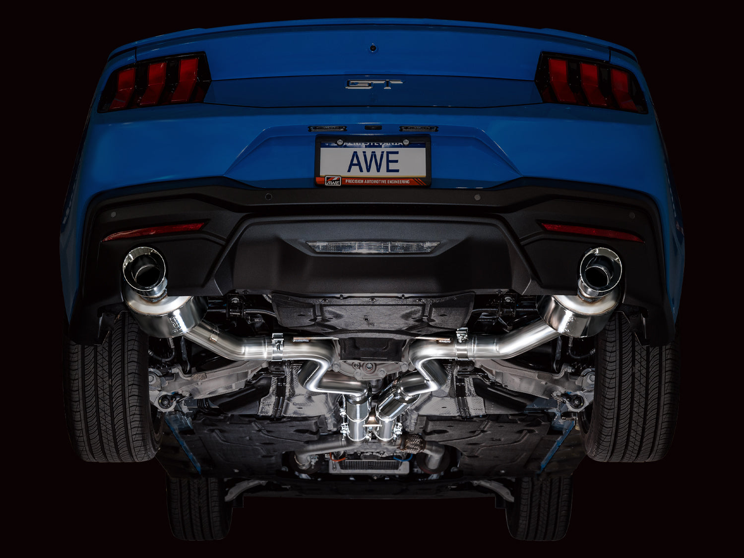 AWE Touring Edition Exhaust for S650 Ford Mustang GT Fastback - Dual Chrome Silver Tips - Mounted