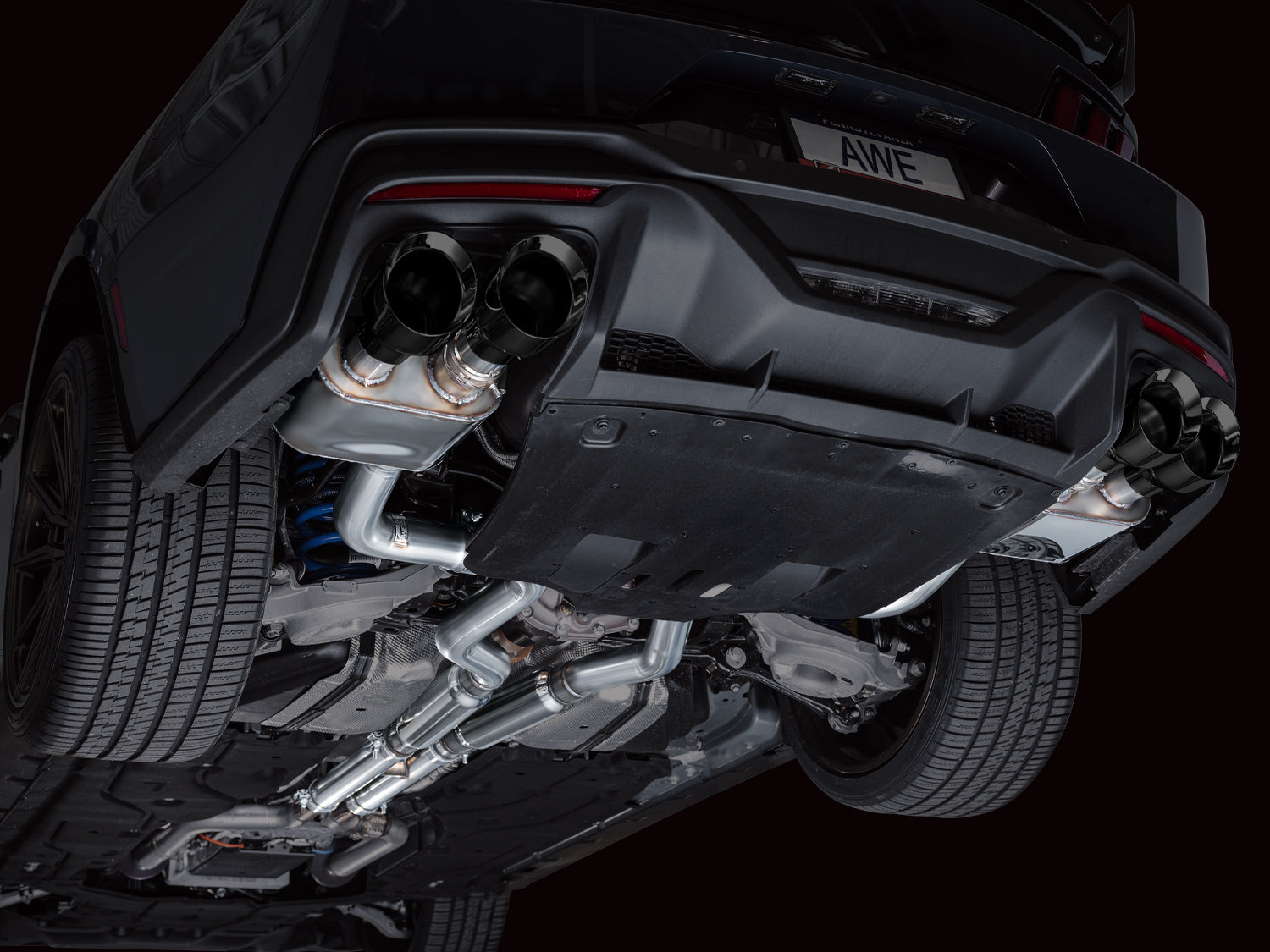 AWE SwitchPath™ Exhaust for S650 Ford Mustang Dark Horse - Quad Diamond Black Tips - Mounted