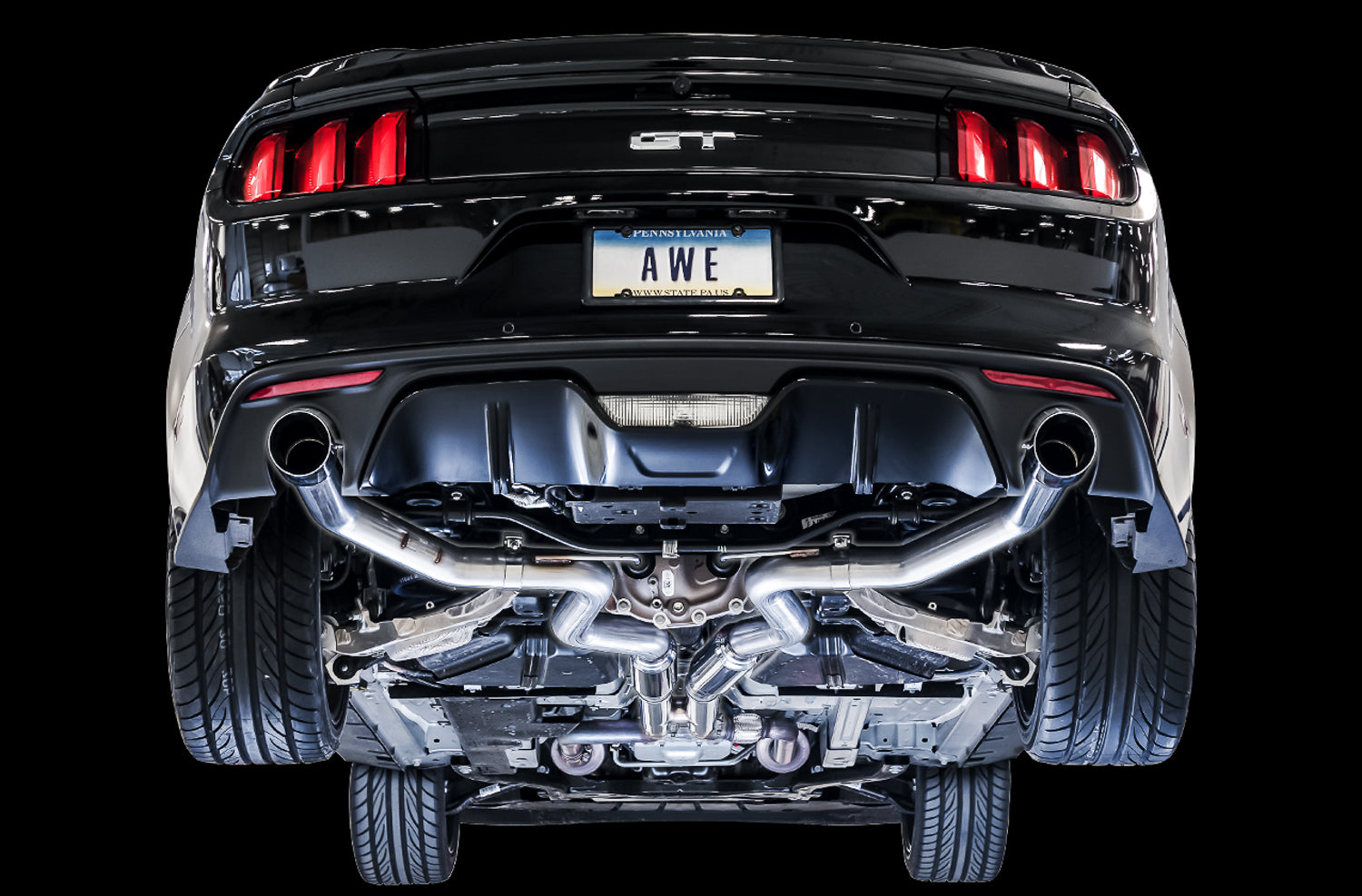AWE Track Edition Cat-back Exhaust for S550 Mustang GT - Dual Tip - Chrome Silver Tips - Mounted