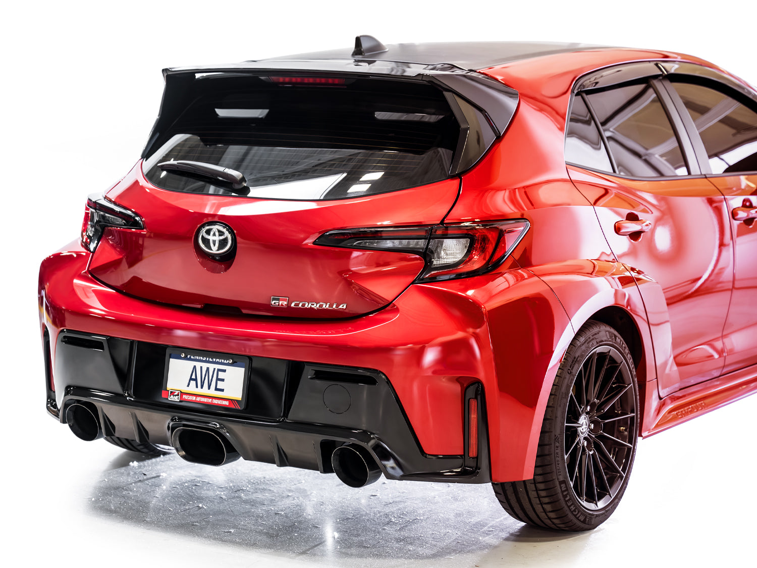 AWE Track Edition Exhaust for GR Corolla - Diamond Black Tips - Mounted