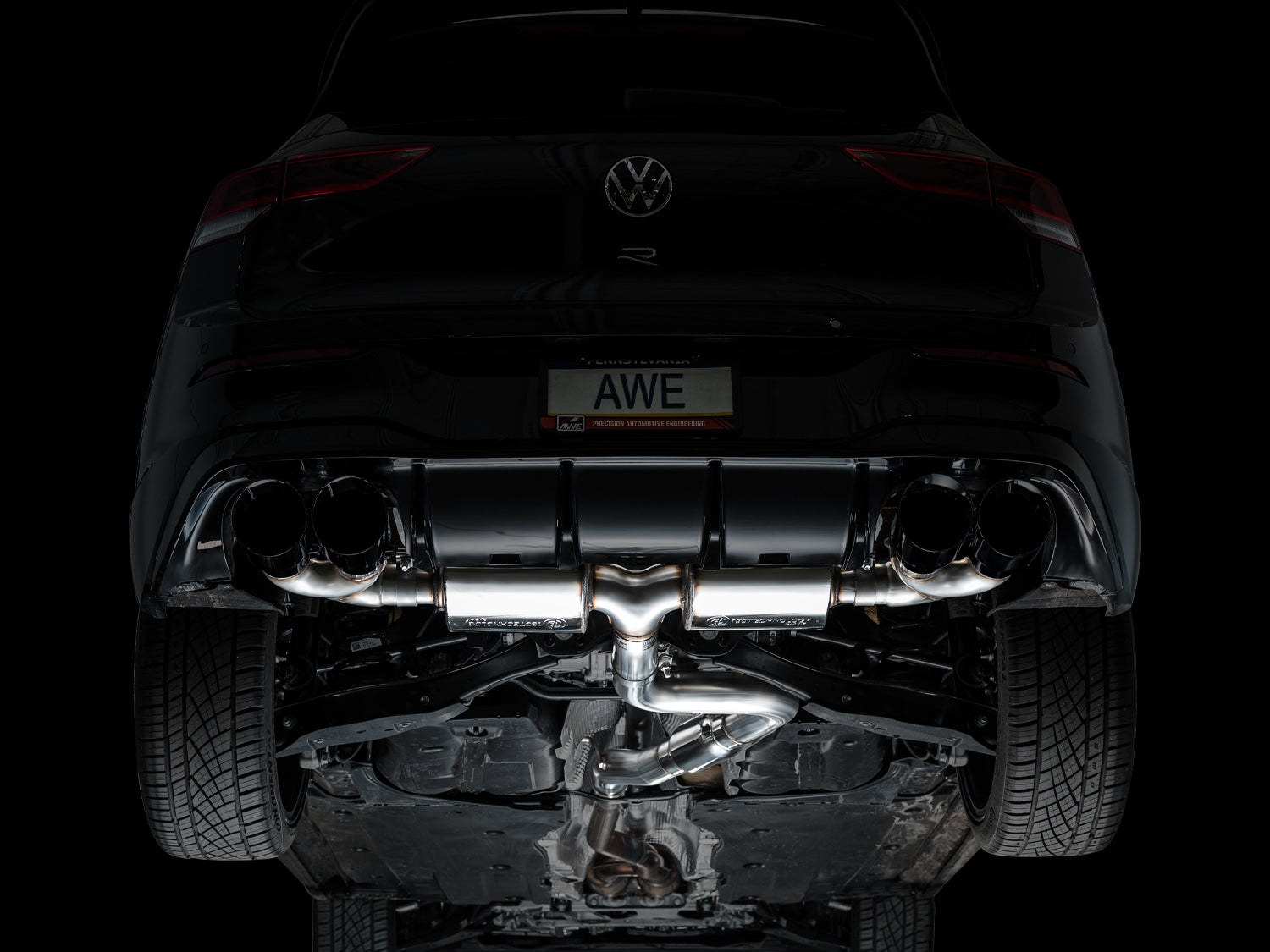 AWE Touring Edition Exhaust for Volkswagen MK8 Golf R - Diamond Black Tips - Mounted