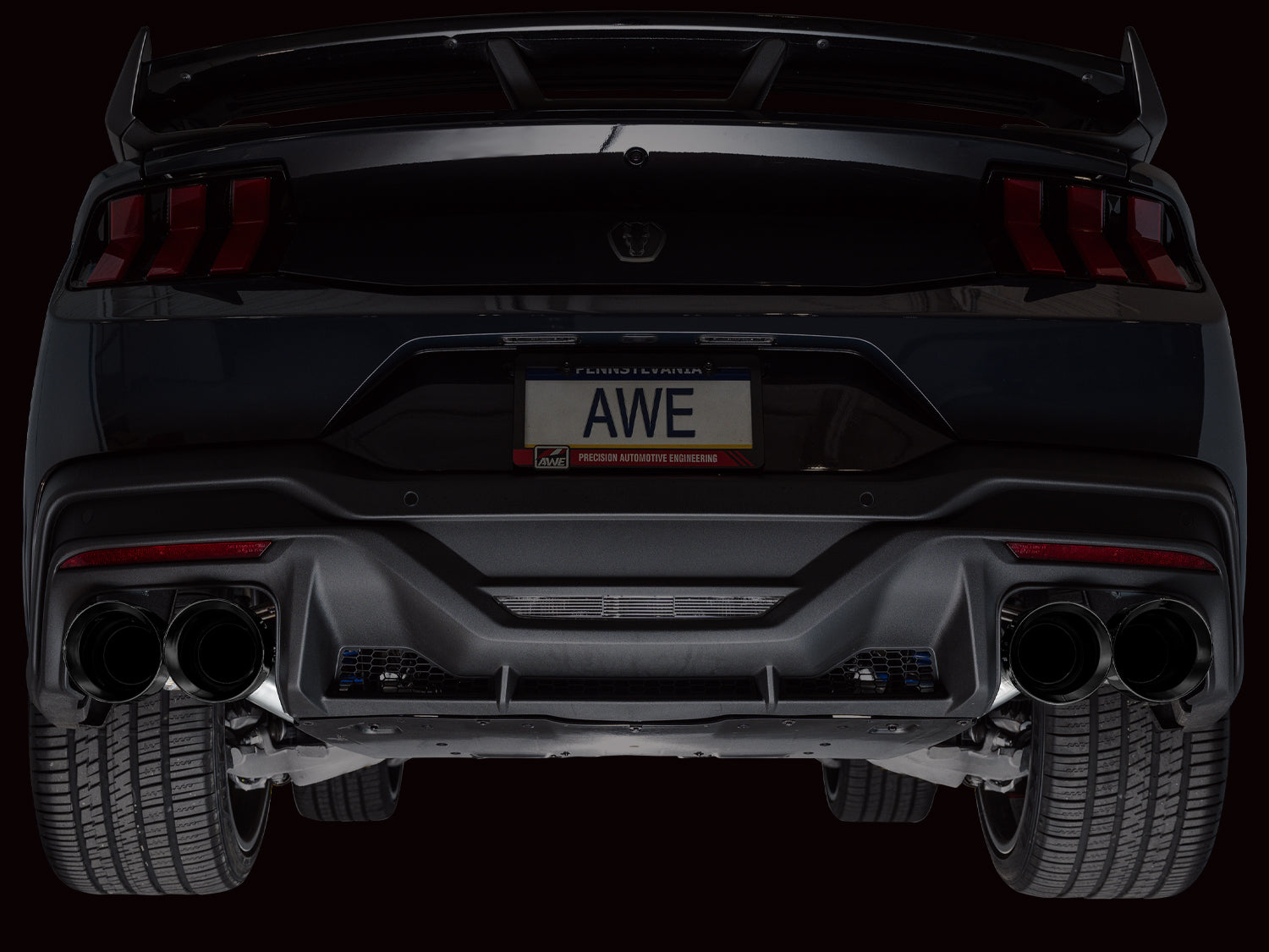 AWE Track Edition Exhaust for S650 Ford Mustang Dark Horse - Quad Diamond Black Tips - Mounted