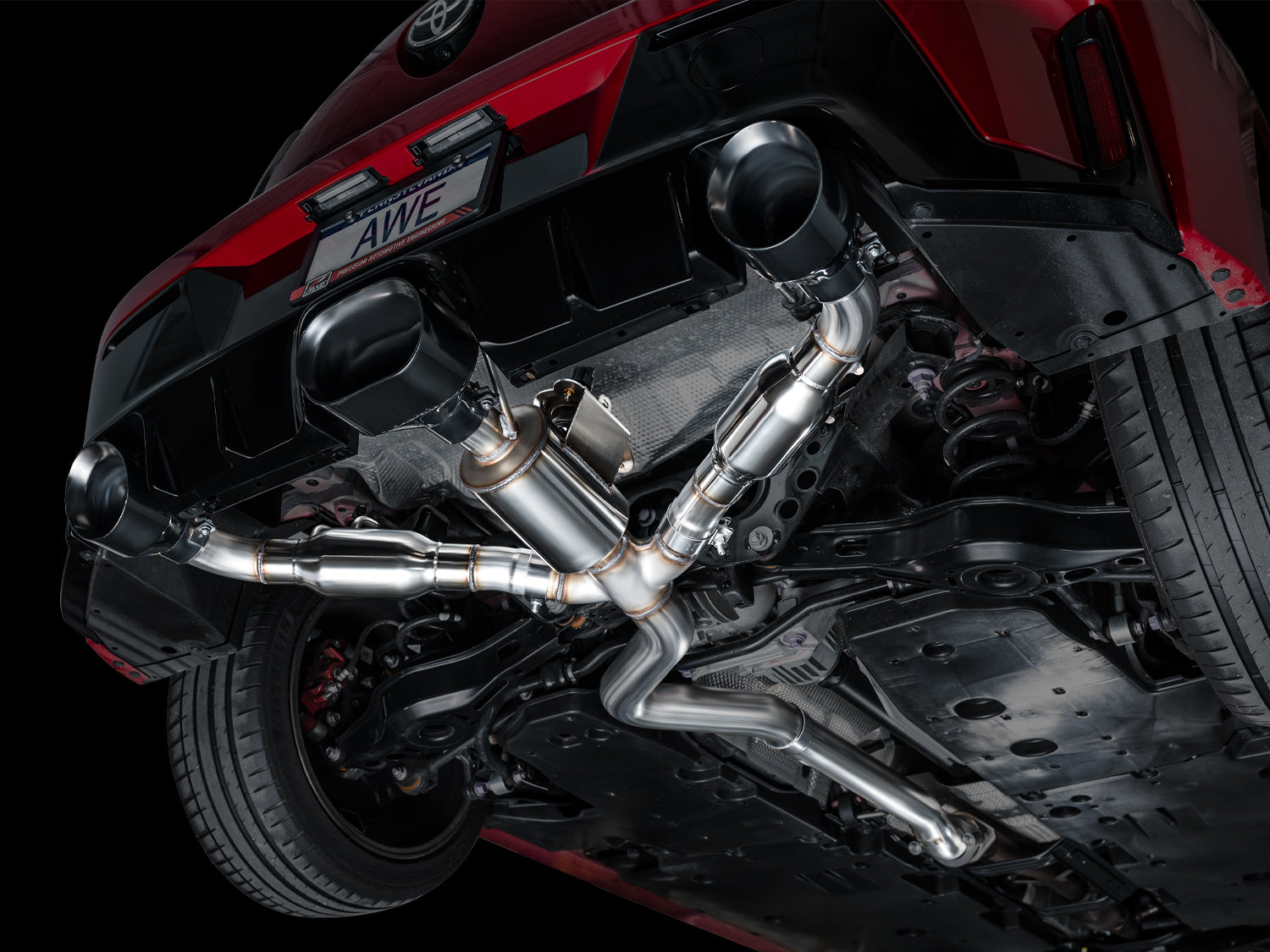 AWE Track Edition Exhaust for GR Corolla - Diamond Black Tips - Mounted