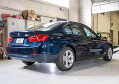 AWE Touring Edition Exhaust + Performance Mid Pipe for BMW F30 320i, Single Side - Diamond Black Tip (102mm) - Mounted