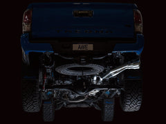 AWE 0FG Exhaust with BashGuard for 3rd Gen Tacoma - Dual Chrome Silver Tips - Mounted