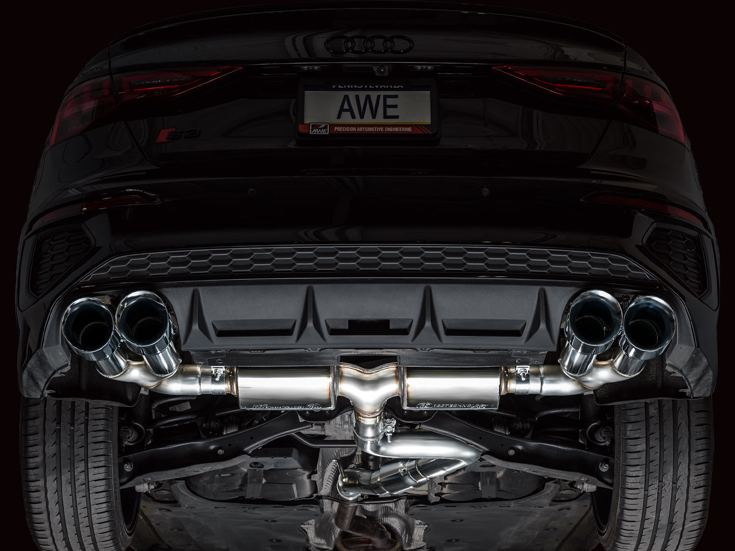 AWE Touring Edition Exhaust for Audi 8Y S3 - Chrome Silver Tips - Mounted