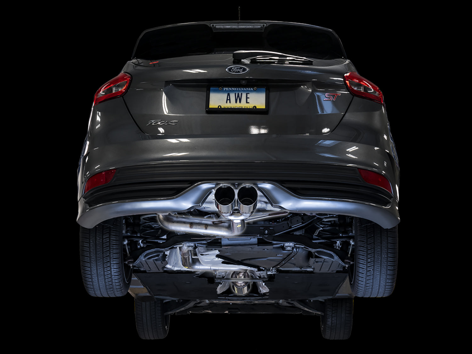 AWE Track Edition Cat-back Exhaust for Ford Focus ST - Chrome Silver Tips - Mounted