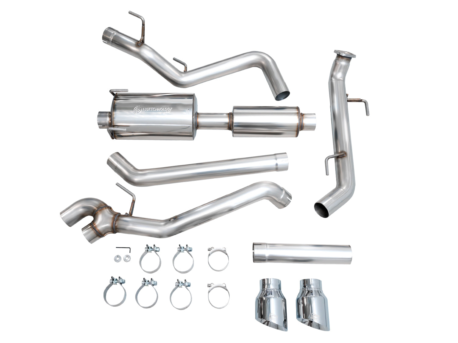 AWE 0FG Exhaust for 4th Gen Toyota Tacoma - Dual Chrome Silver Tips - out of package