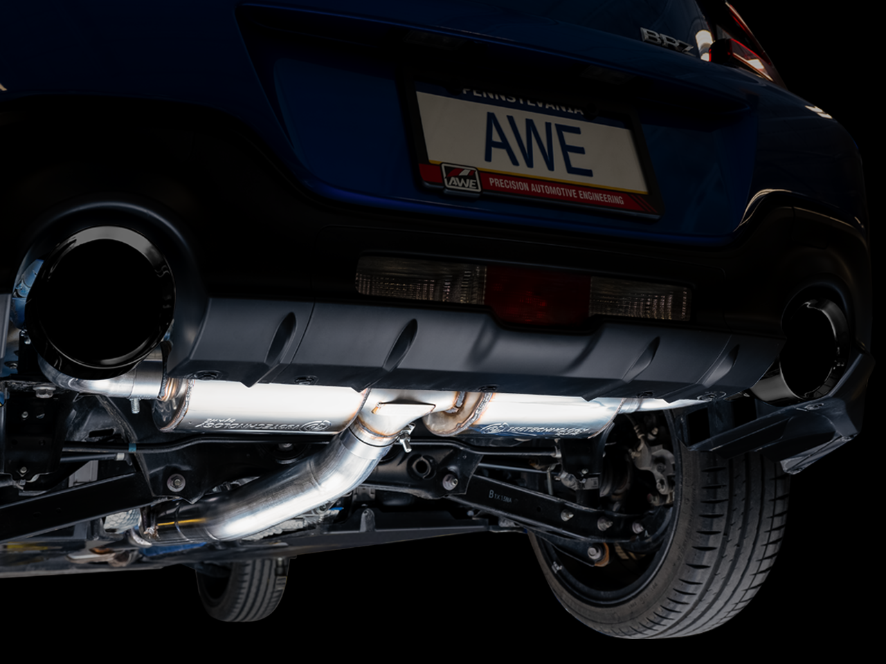 AWE Touring Edition Exhaust for Subaru BRZ / Toyota GR86 / Toyota 86 / Scion FR-S - Diamond Black Tips - Mounted