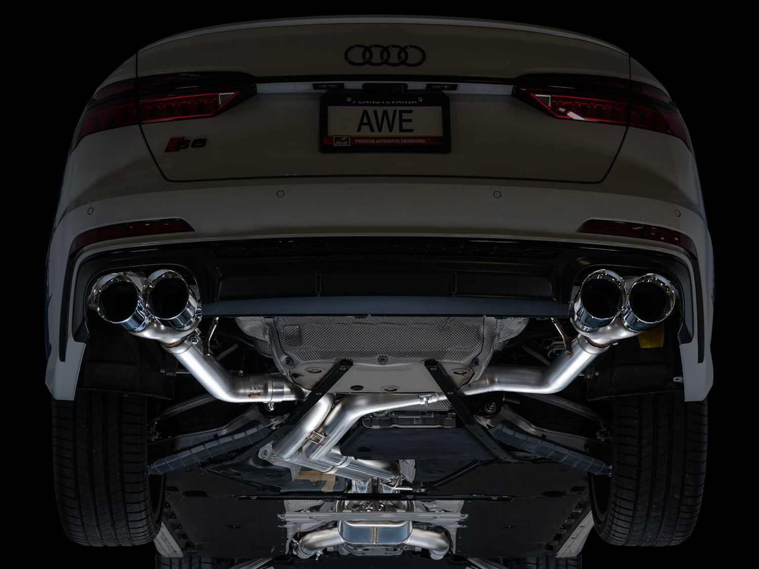 AWE Track Edition Exhaust for Audi C8 S6/S7 - Chrome Silver Tips - Mounted