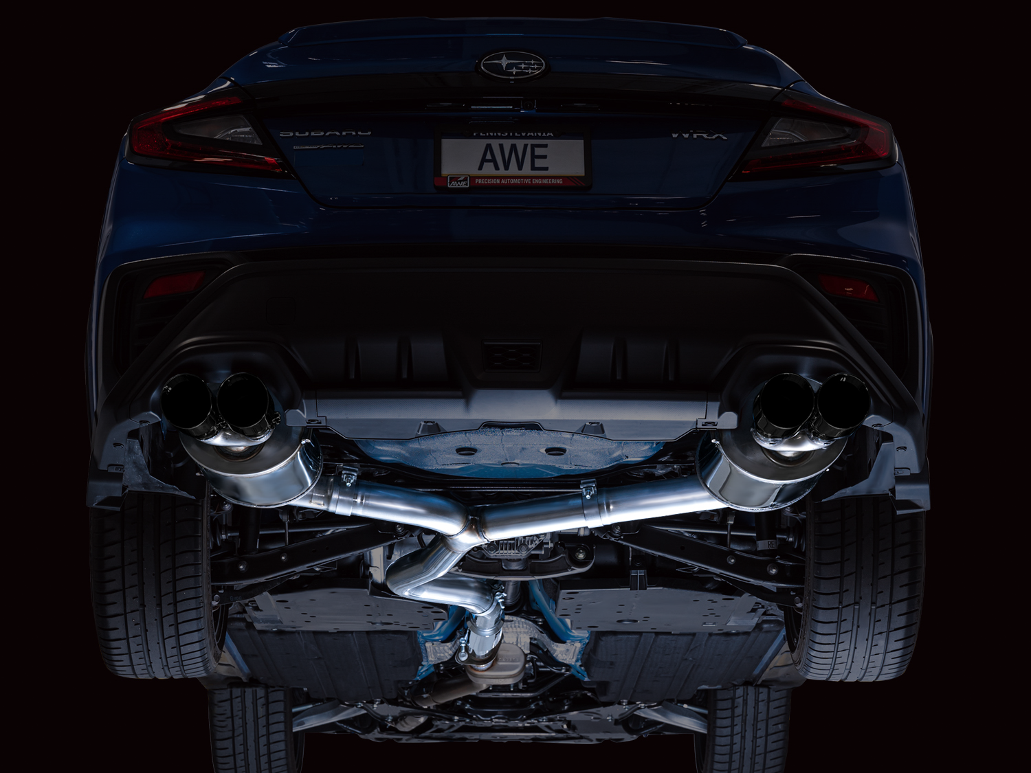 AWE Touring Edition Exhaust for VB Subaru WRX - Diamond Black Tips - Mounted