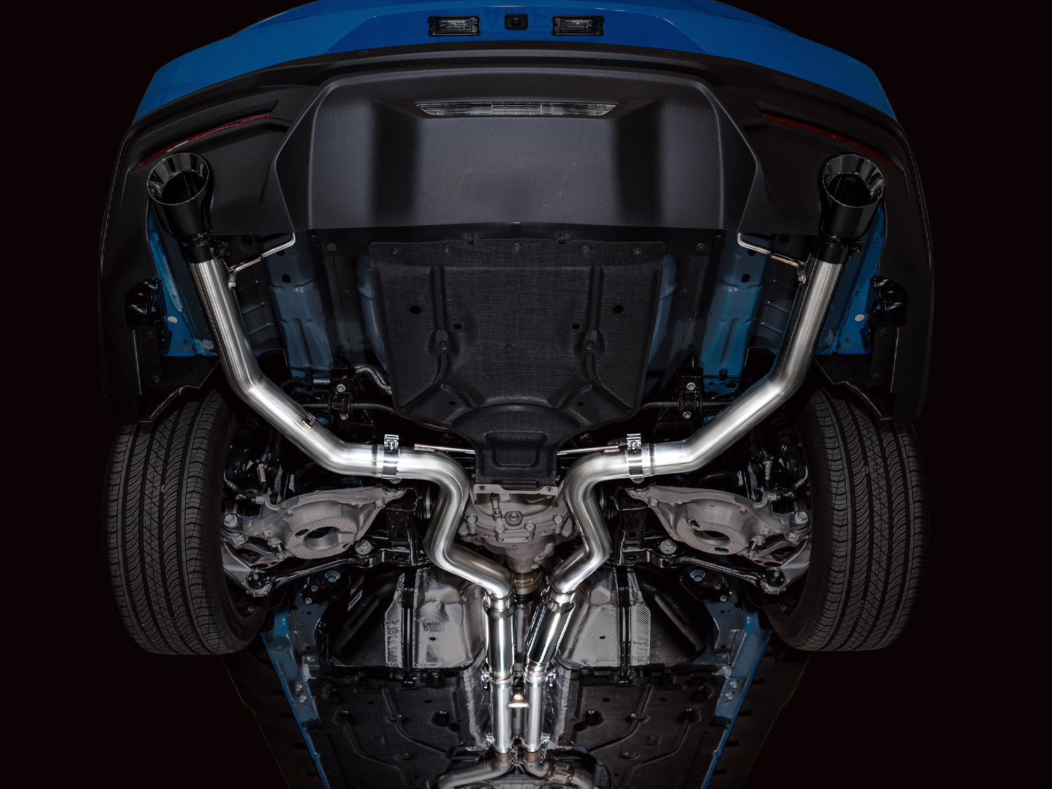 AWE Track Edition Exhaust for S650 Ford Mustang GT Fastback - Dual Diamond Black Tips - Mounted