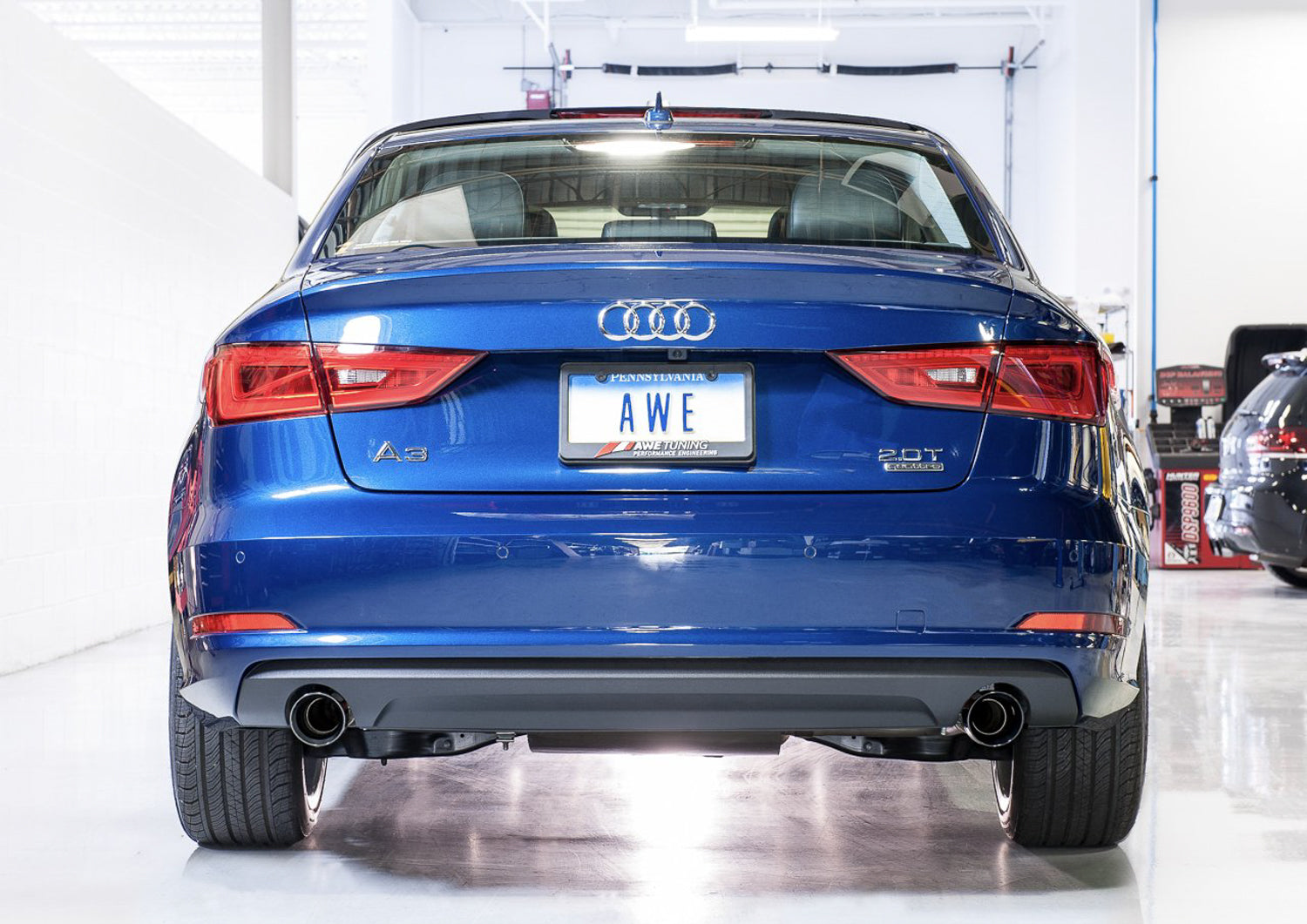 AWE Touring Edition Exhaust for Audi 8V A3 2.0T - Dual Outlet, Diamond Black 90 mm Tips - Mounted