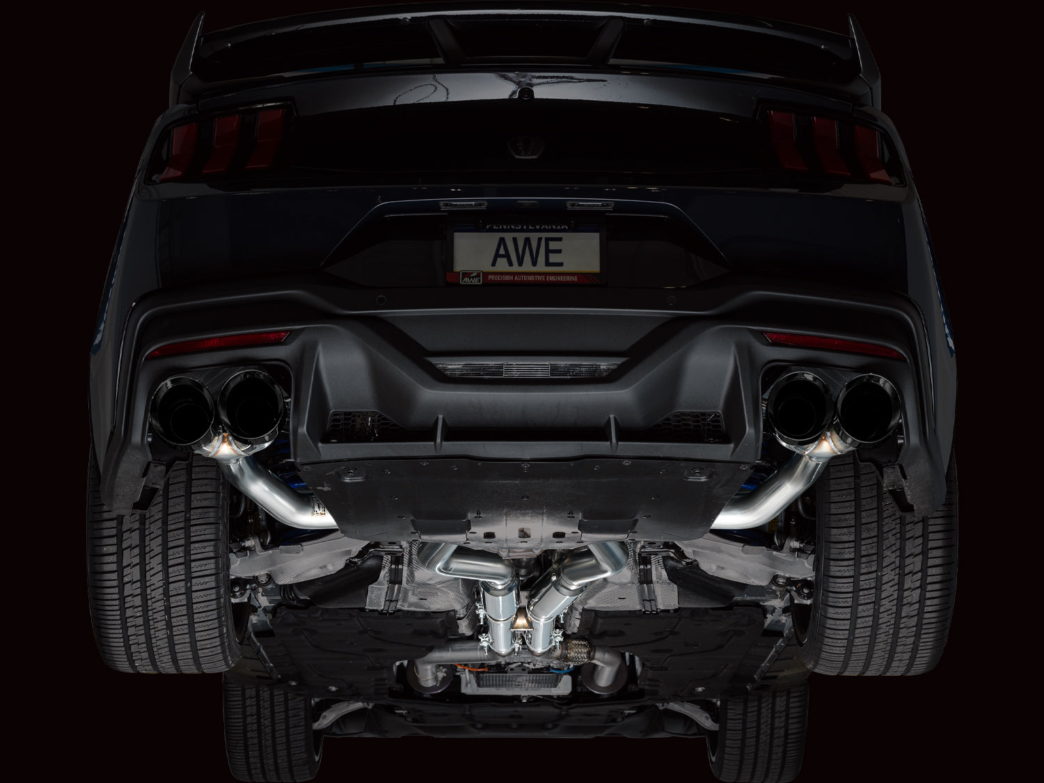 AWE Track Edition Exhaust for S650 Ford Mustang Dark Horse - Quad Diamond Black Tips - Mounted