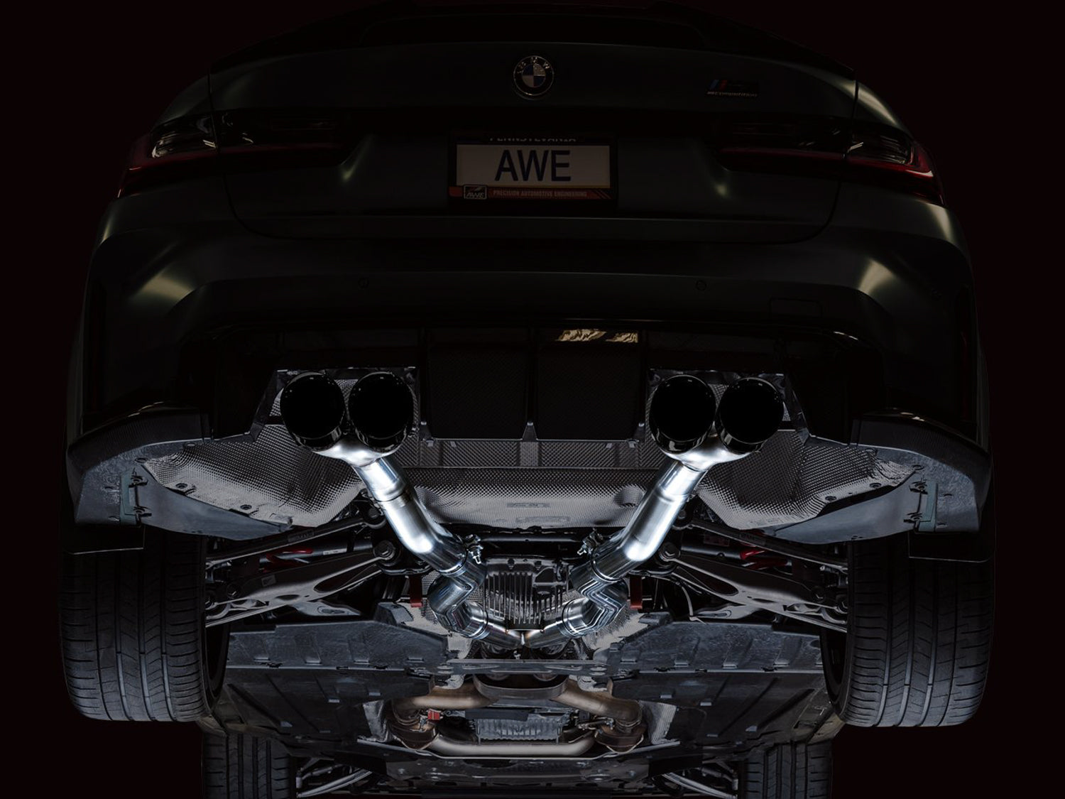 AWE Track Edition Catback Exhaust for BMW G8X M3/M4 - Diamond Black Tips - Mounted