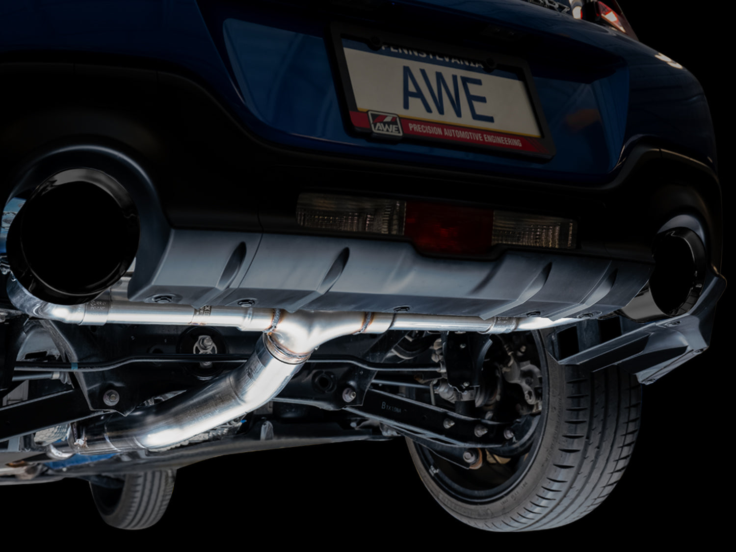 AWE Track Edition Exhaust for Subaru BRZ / Toyota GR86 / Toyota 86 / Scion FR-S - Diamond Black Tips - Mounted
