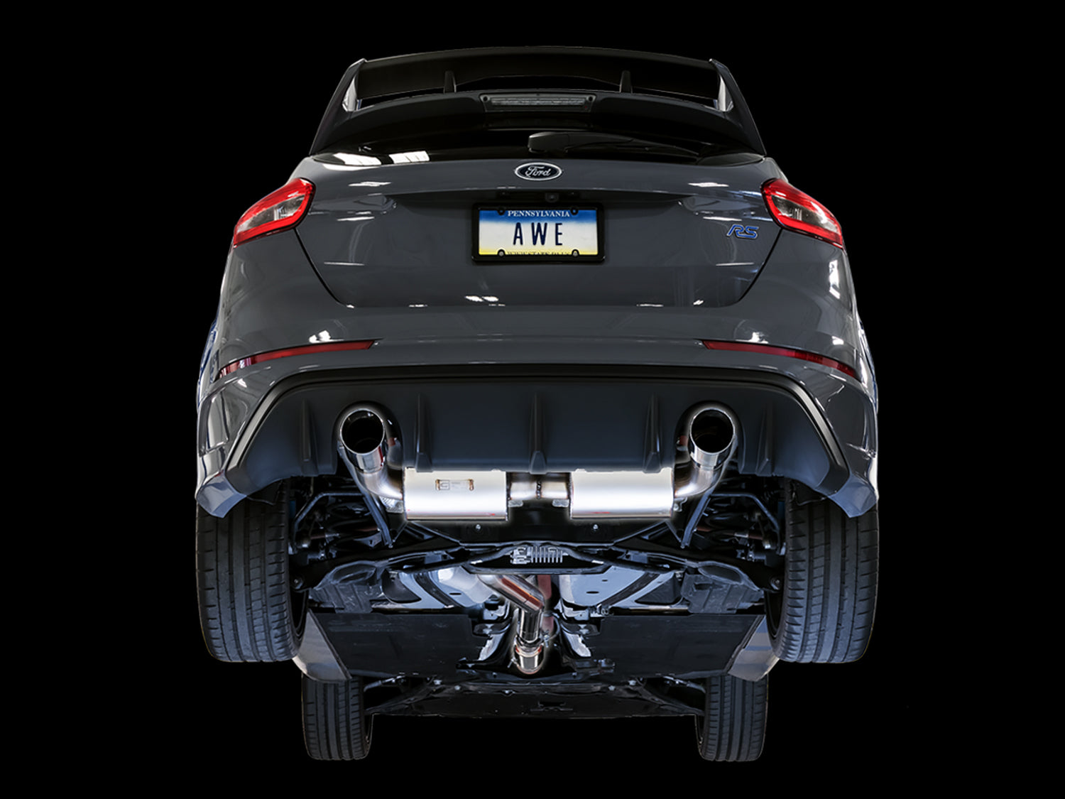AWE Touring Edition Cat-back Exhaust for Ford Focus RS- Resonated - Chrome Silver Tips - Mounted