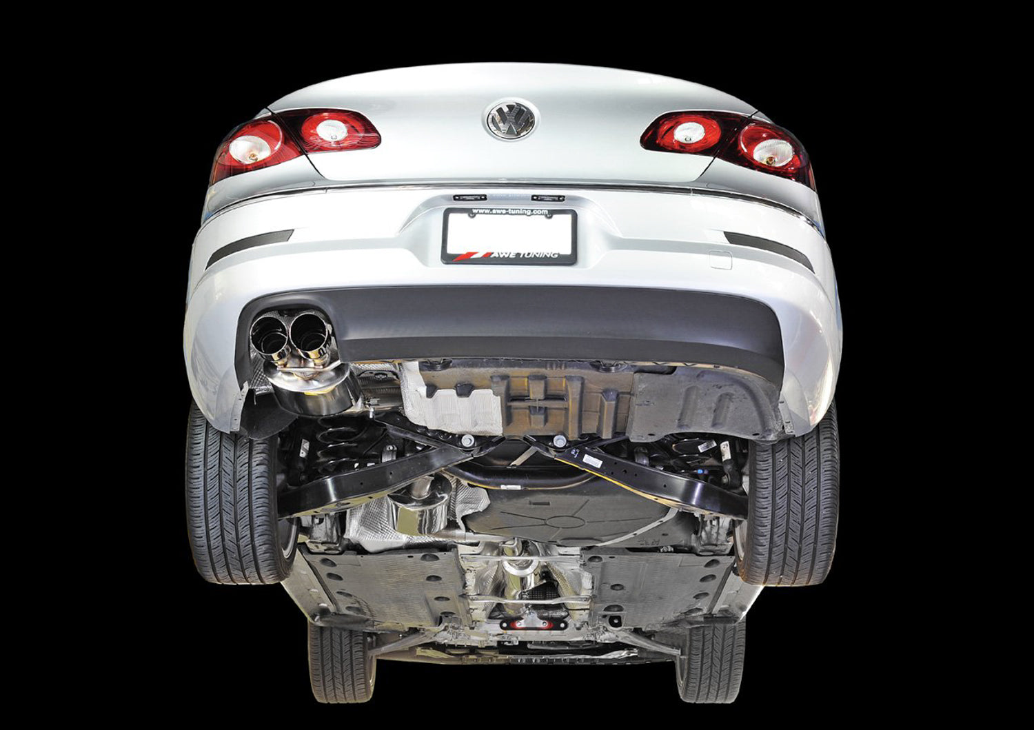 AWE Touring Edition Performance Exhaust for VW CC 2.0T - Diamond Black Tips - Mounted