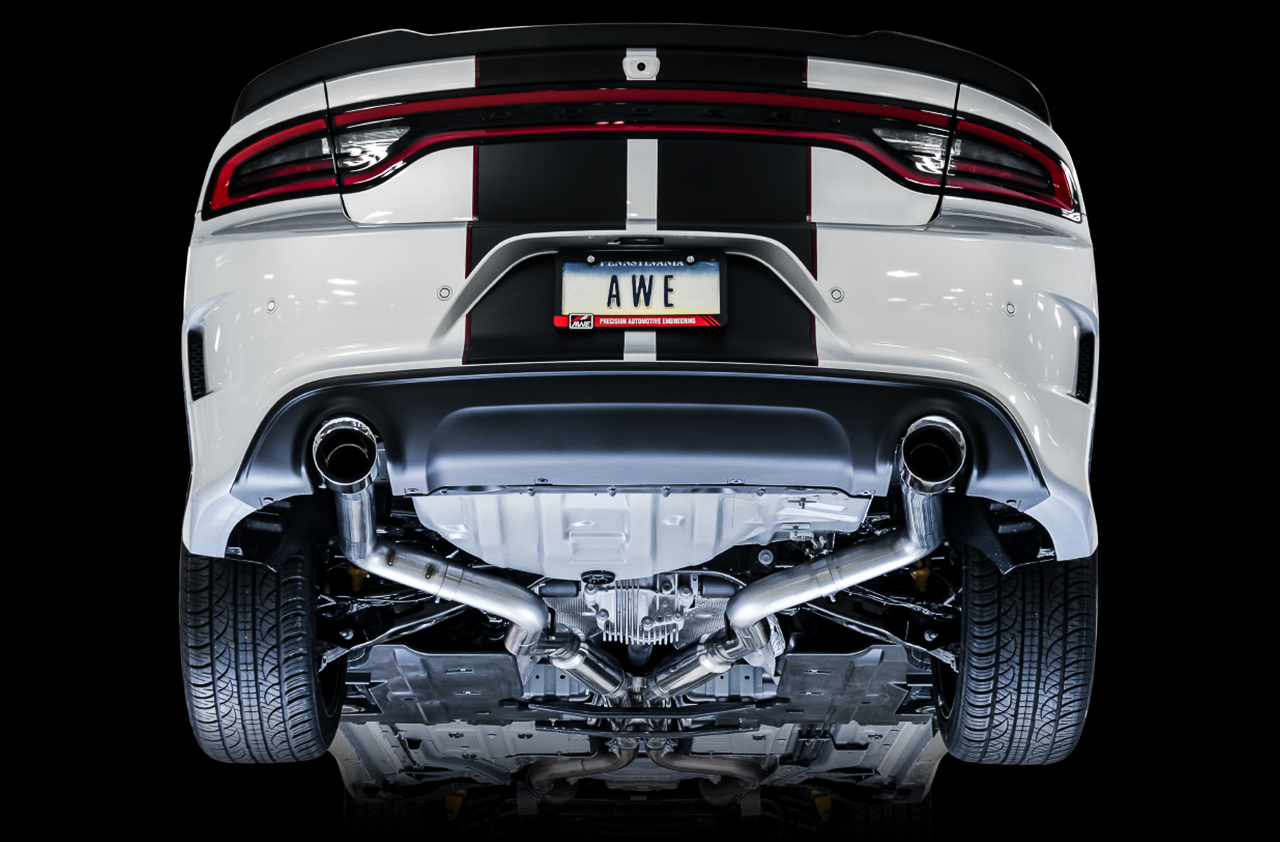 AWE Track Edition Exhaust for 17+ Charger 5.7 - Chrome Silver Tips - Mounted