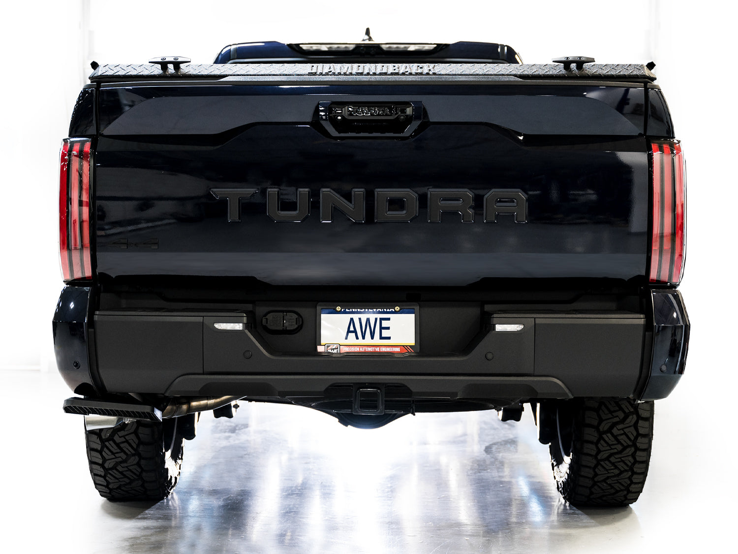 AWE 0FG Exhaust for 3rd Gen Toyota Tundra - Dual Chrome Silver Tips - Mounted
