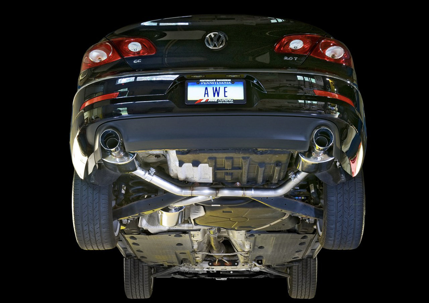AWE Touring Edition Exhaust for VW CC 2.0T - Dual Outlet - Diamond Black Tips - Mounted