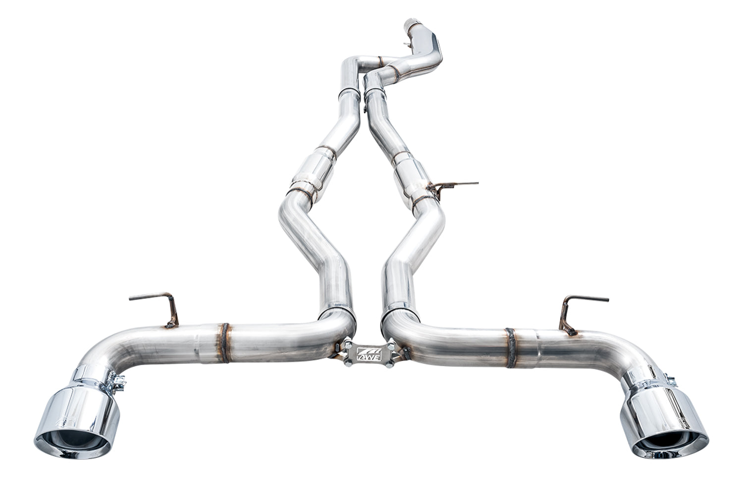 AWE Resonated Track Edition Exhaust for A90 Supra - 5" Chrome Silver Tips - out of package