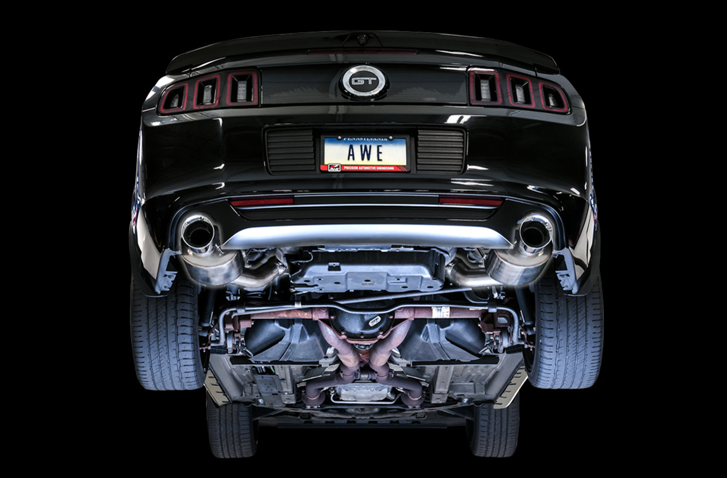 AWE Touring Edition Axle-back Exhaust for the S197 Ford Mustang GT - Chrome Silver Tips - Mounted