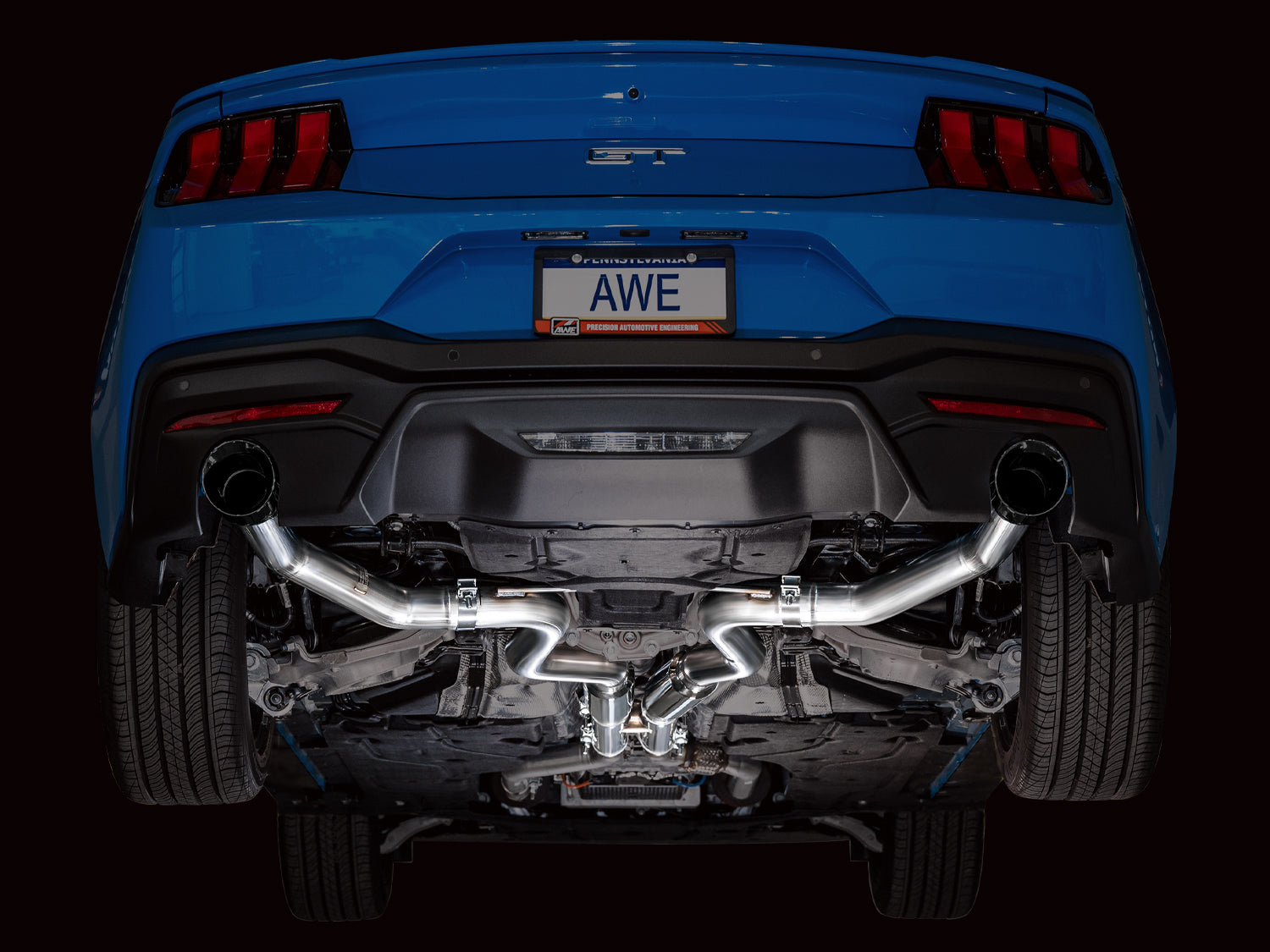 AWE Track Edition Exhaust for S650 Ford Mustang GT Fastback - Dual Diamond Black Tips - Mounted