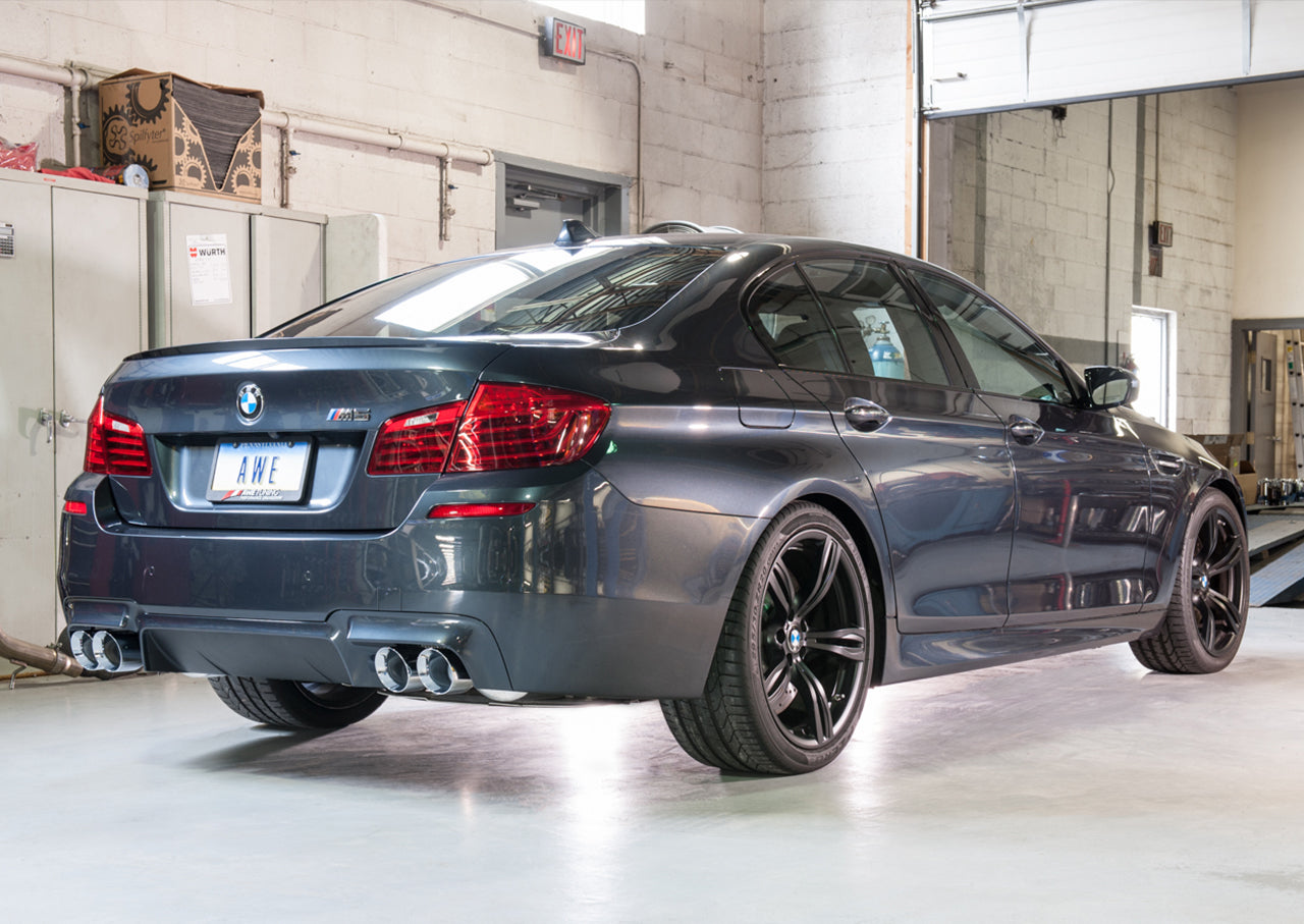 AWE Touring Edition Axle Back Exhaust for BMW F10 M5, Chrome Silver Tips - Mounted