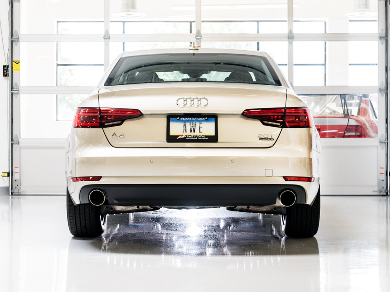 AWE Touring Edition Exhaust for B9 A4, Dual Outlet - Chrome Silver Tips (includes DP) - Mounted