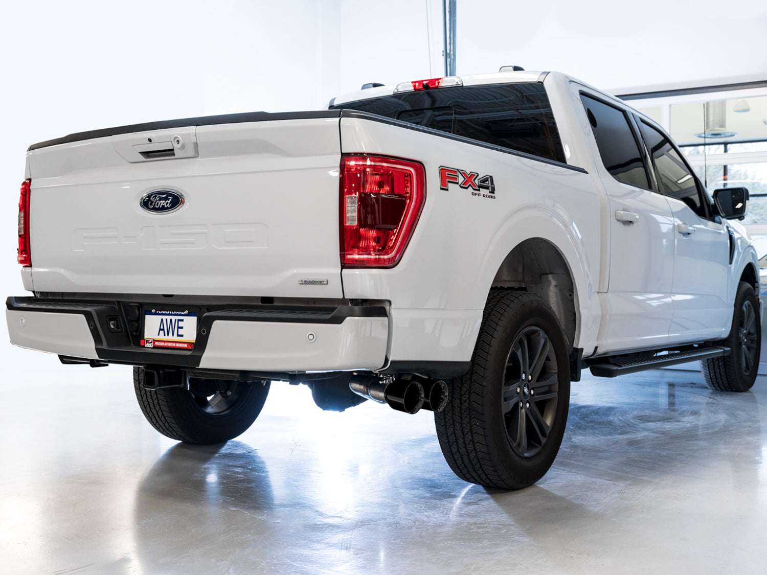 AWE 0FG Dual Side Exit Exhaust for '21+ Ford F-150 - 4.5" Diamond Black Tips - Mounted