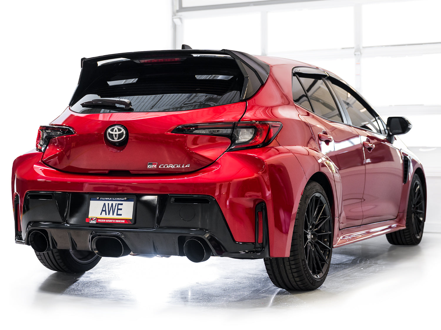 AWE Track Edition Exhaust for GR Corolla - Diamond Black Tips - Mounted