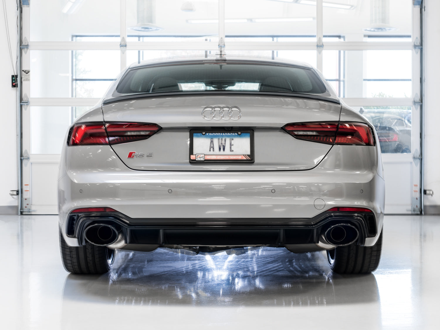AWE Touring Edition Exhaust for Audi B9 RS 5 Coupe - Non-Resonated - Diamond Black RS-style Tips - Mounted