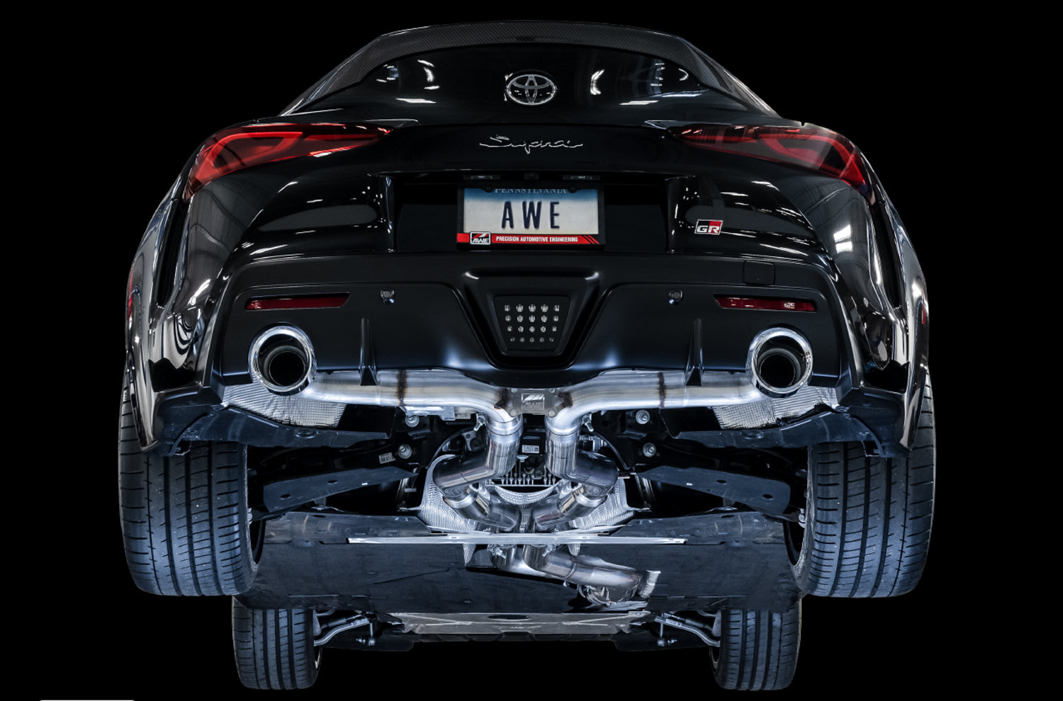 AWE Resonated Track Edition Exhaust for A90 Supra - 5" Chrome Silver Tips - Mounted